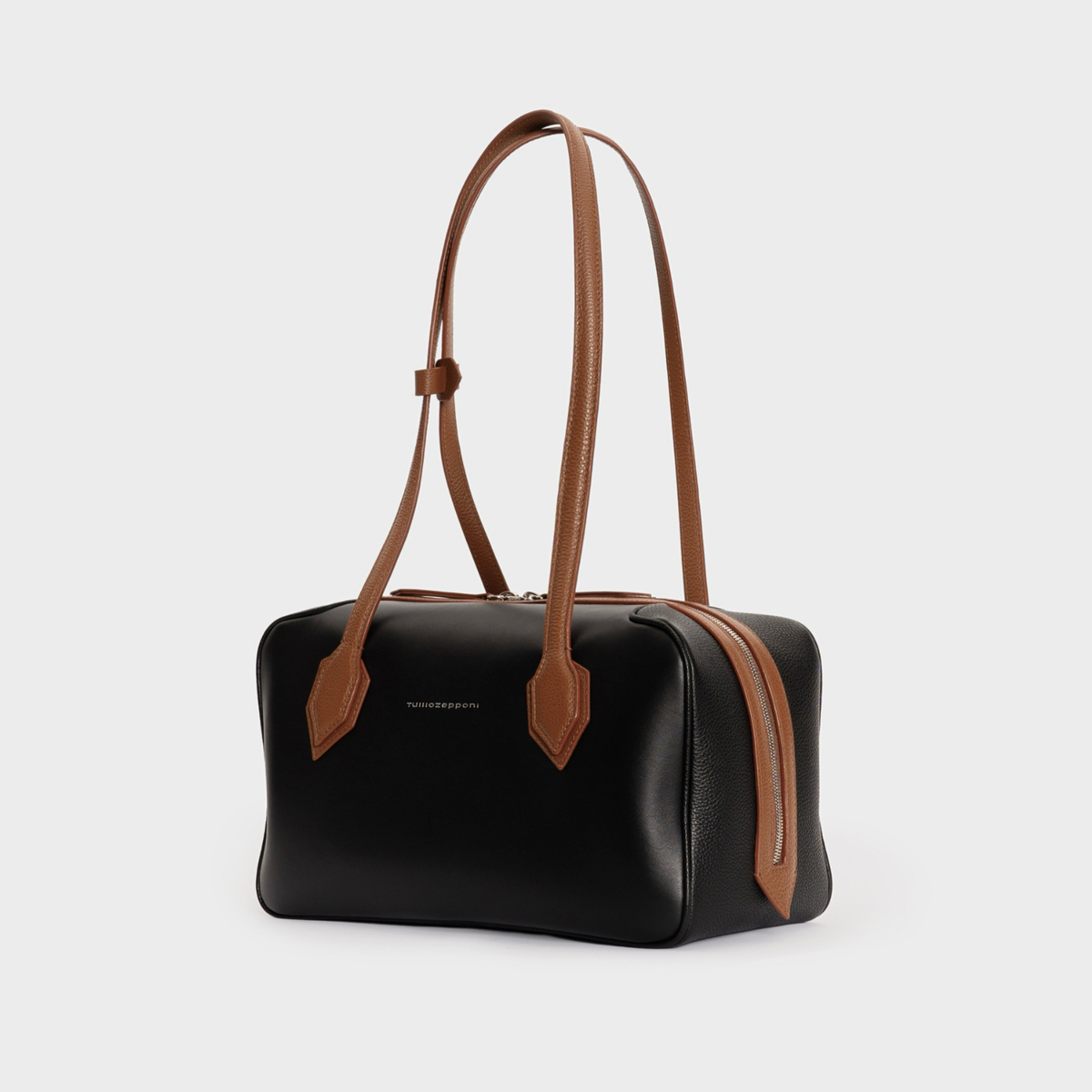 Borsa Bowling Anna grande nero e marrone cognac - Tullio Zepponi