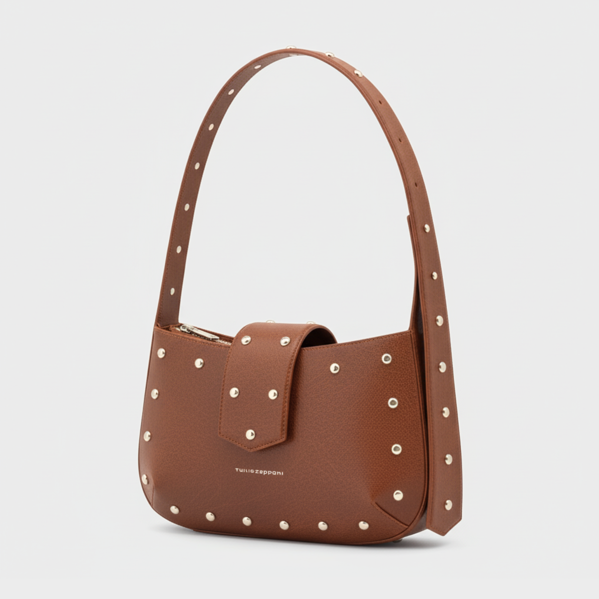 Borsa Hobo Bricky con borchie marrone cognac - Tullio Zepponi